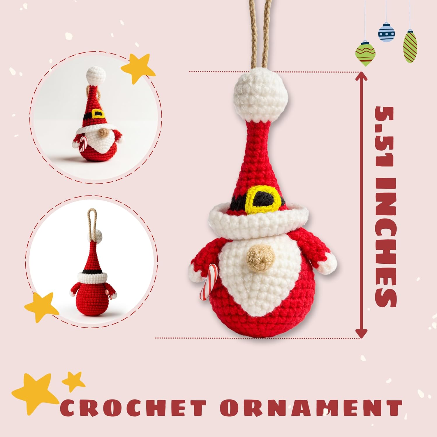 Gnome Ornaments - Gnome Christmas Ornament 2025 - Holiday Gnomes Ornaments for Christmas Tree - Gifts for Gnomes Lovers, Family, Friends - Crochet Ornament & Card